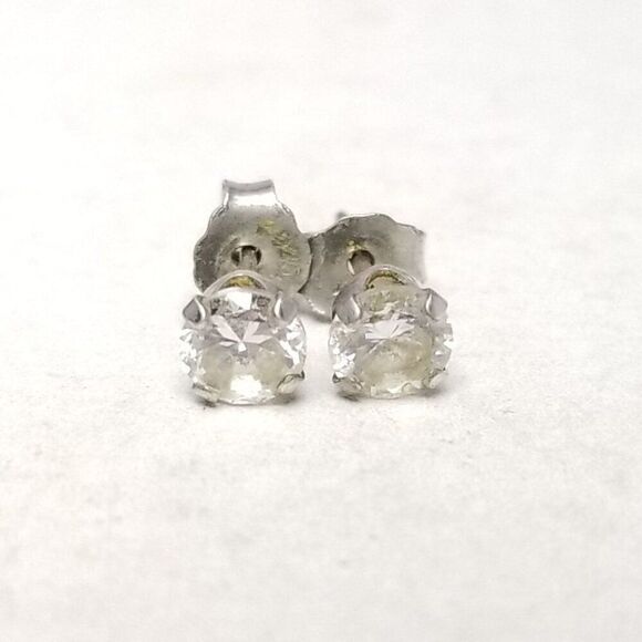 Vintage Sterling Silver Rhinestone Prong Set Stud Earrings, 925, Estate - Picture 6 of 6